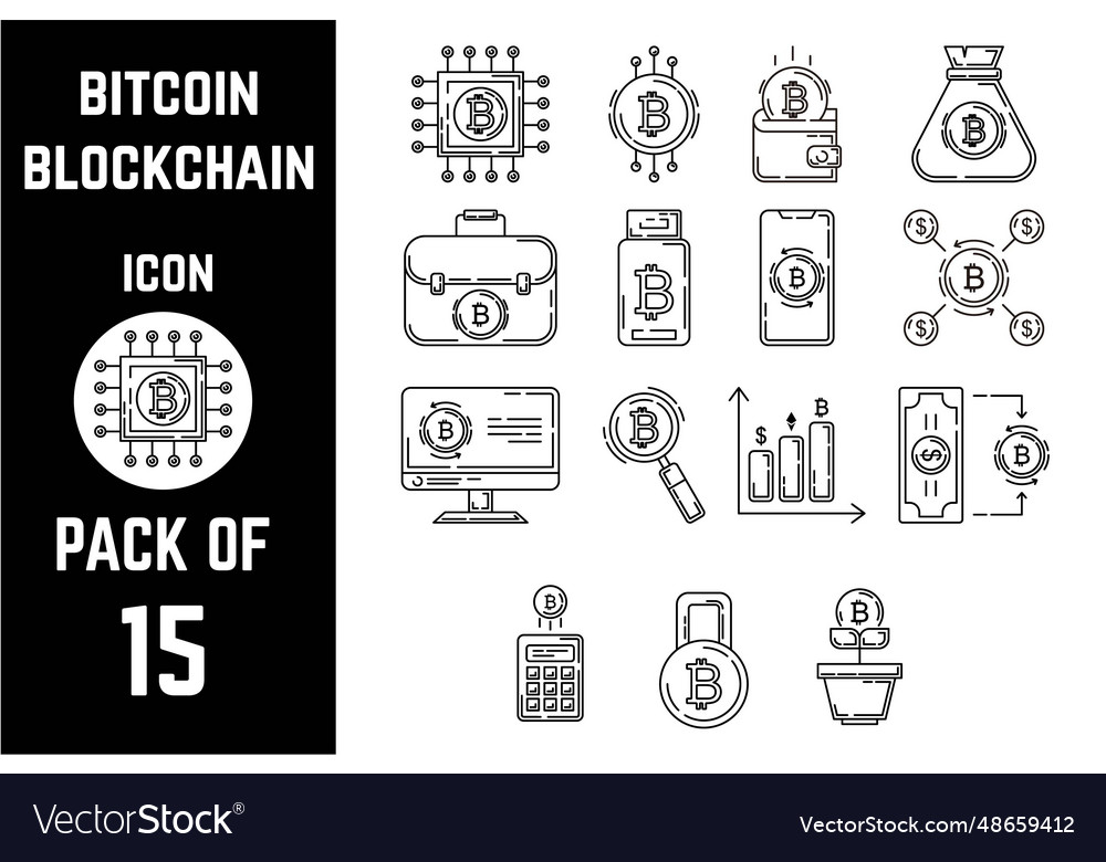 Bitcoin or crypto currency blockchain icon pack