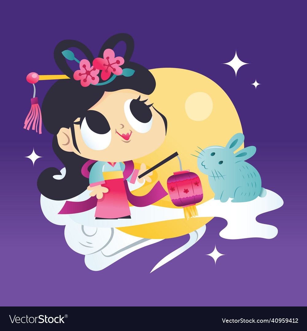 Cartoon chinese mid autumn festival goddess