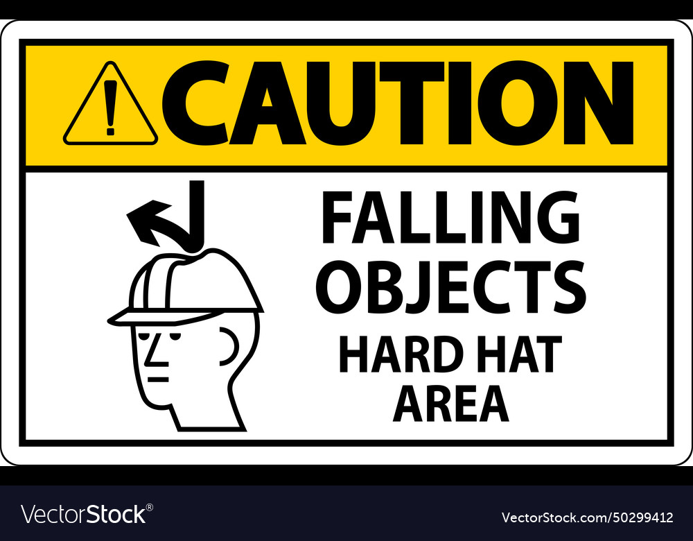 Caution sign falling objects hard hat area Vector Image