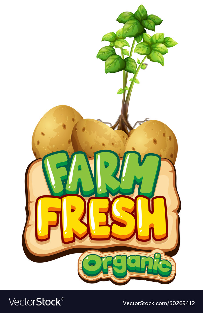 Font design for word fresh farm with potatoe Vector Image