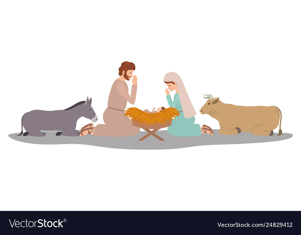 Holy family and animals manger characters