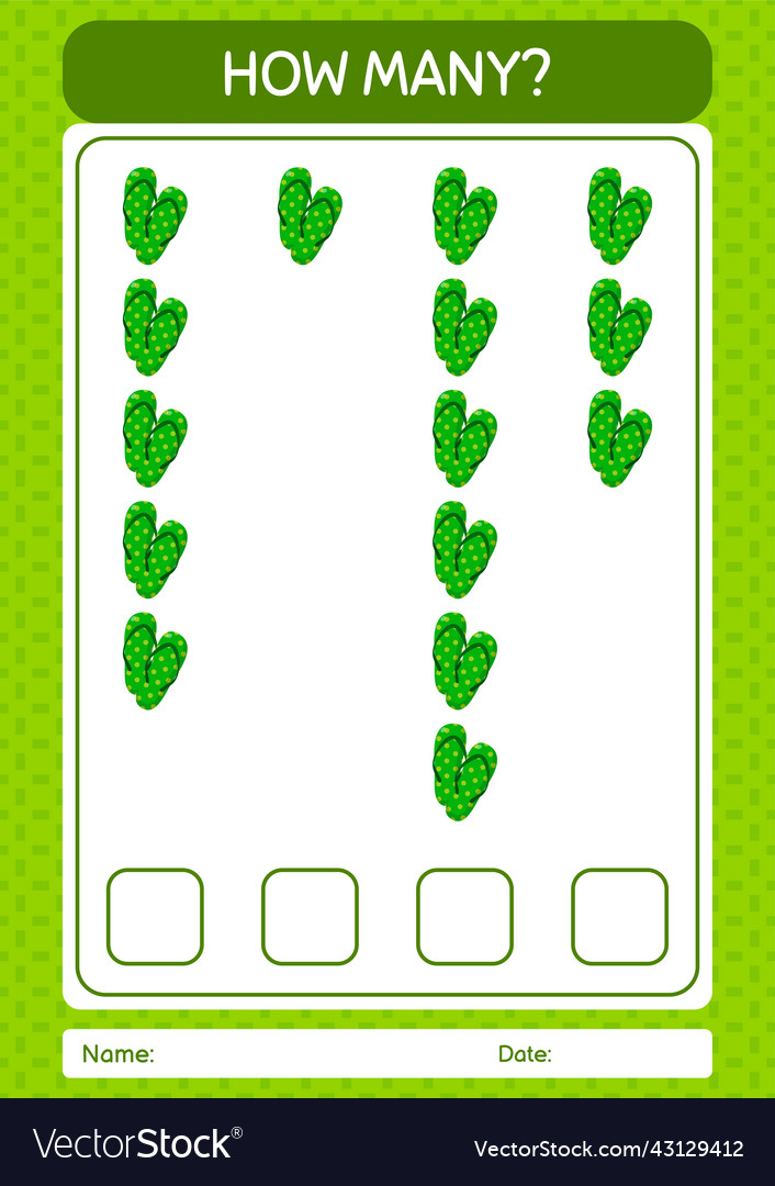 How many counting game with flip flop worksheet vector image How many counting game with flip flop worksheet