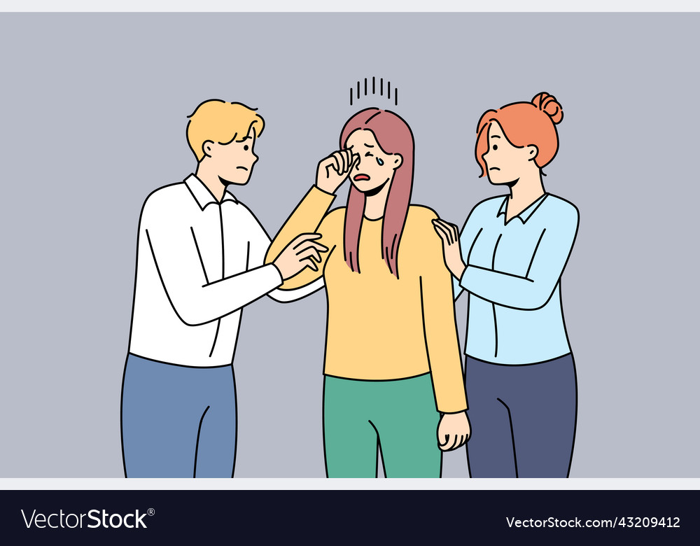 People support unhappy crying woman Royalty Free Vector