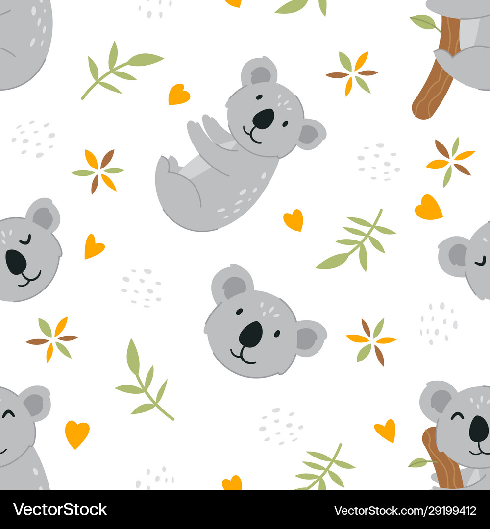 Seamless pattern cute smiling koala Royalty Free Vector
