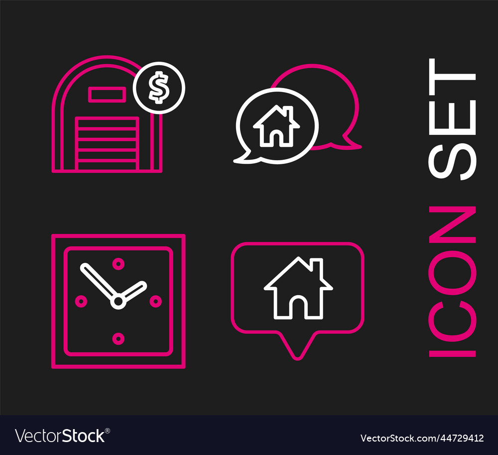 Set line map pointer with house clock vector image Set line map pointer with house clock