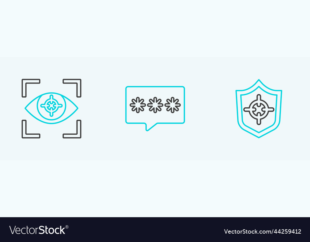 Set line shield eye scan and password protection vector image Set line shield eye scan and password protection