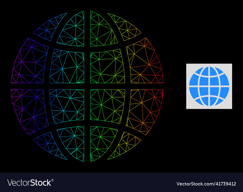 Spectral gradiented polygonal net globe icon vector image Spectral gradiented polygonal net globe icon