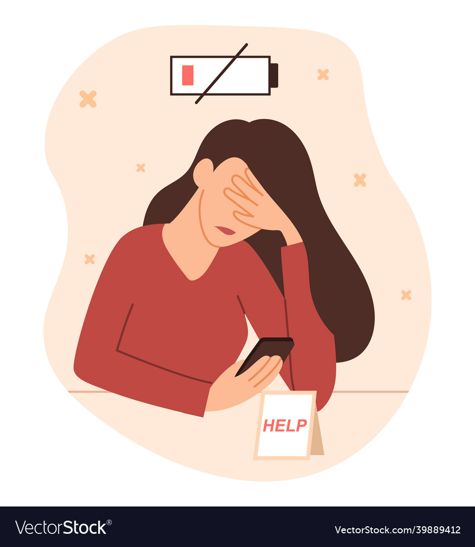 Tired woman with smartphone Royalty Free Vector Image