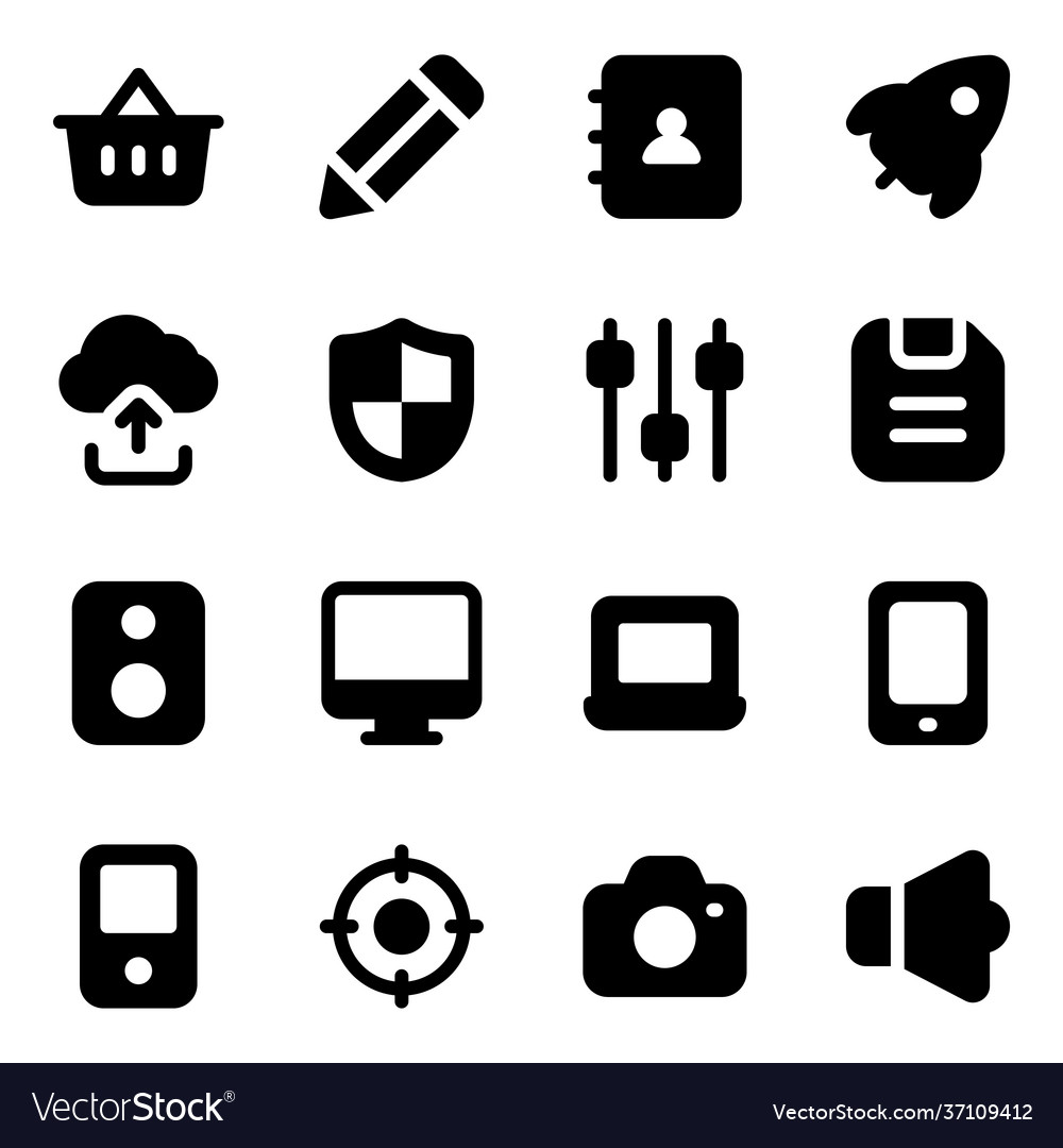 Trendy user interface and hardware solid icons set