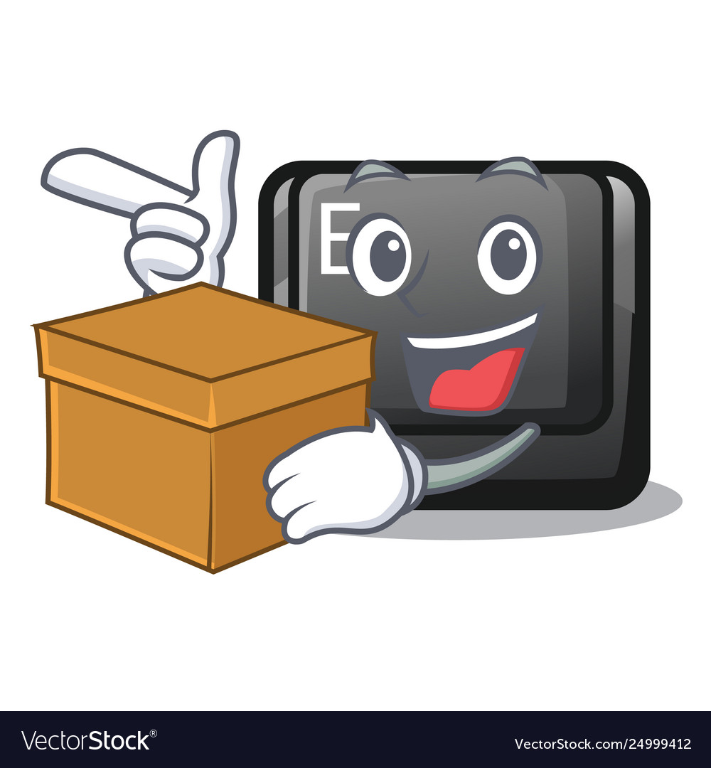 With box e button attached to cartoon keyboard