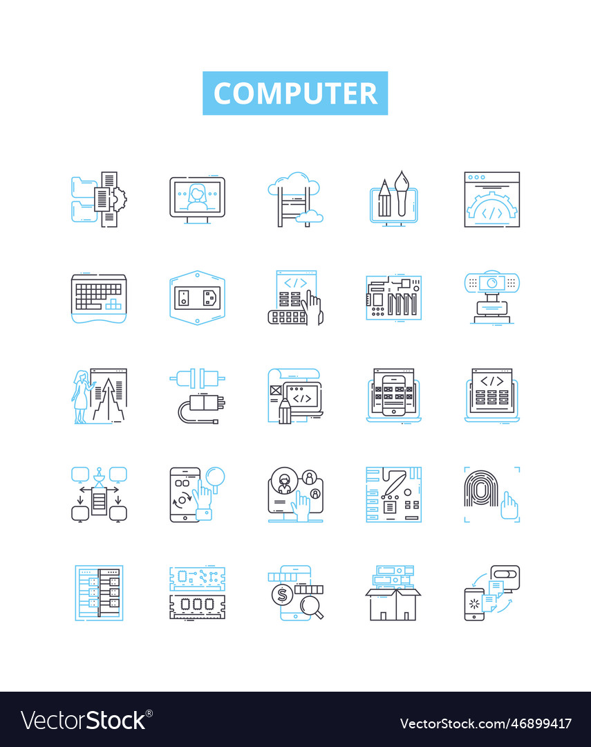 Computer line icons set laptop