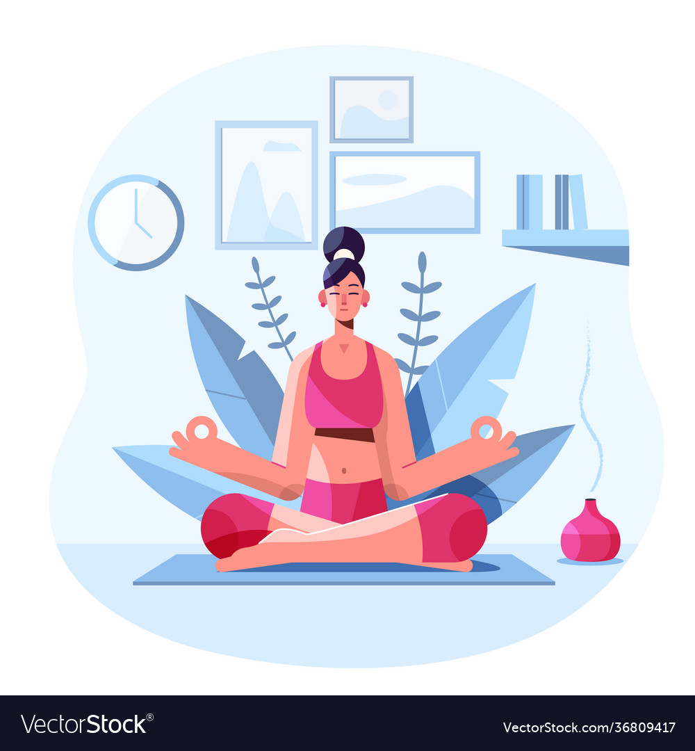 Flat woman meditating indoors Royalty Free Vector Image