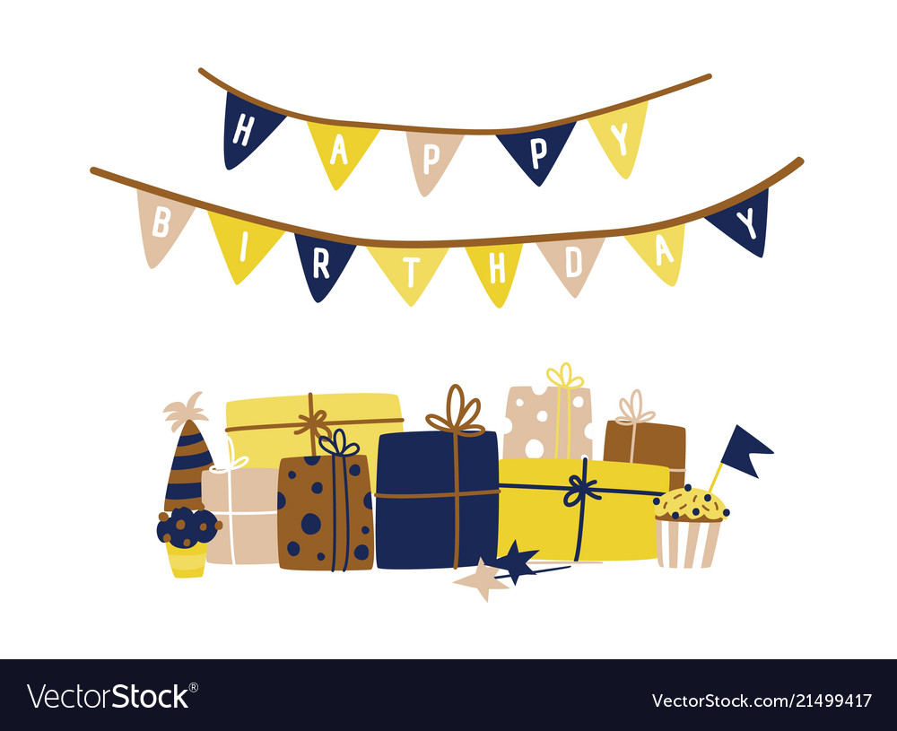 Greeting Card Template With Happy Birthday Wish Vector Image