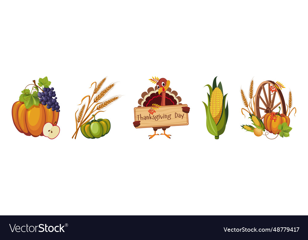 Happy autumn thanksgiving day objects and element