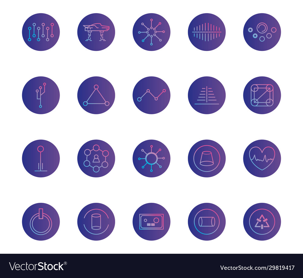 Isolated futuristic gradient style icon set vector image Isolated futuristic gradient style icon set