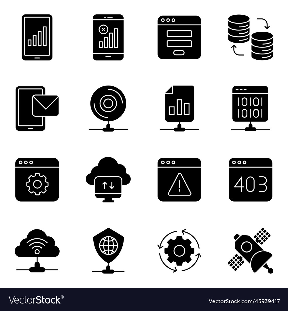 Pack of web and dataserver solid icons