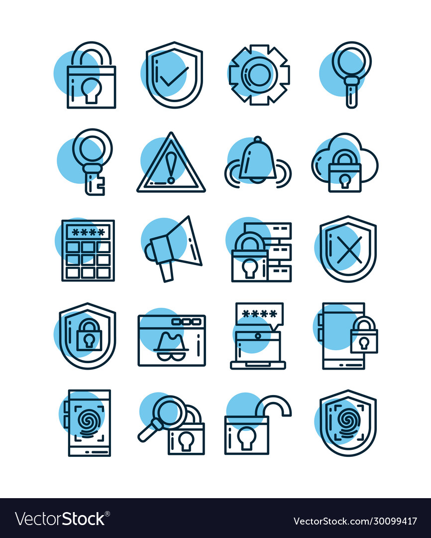 Set icons security line style icon