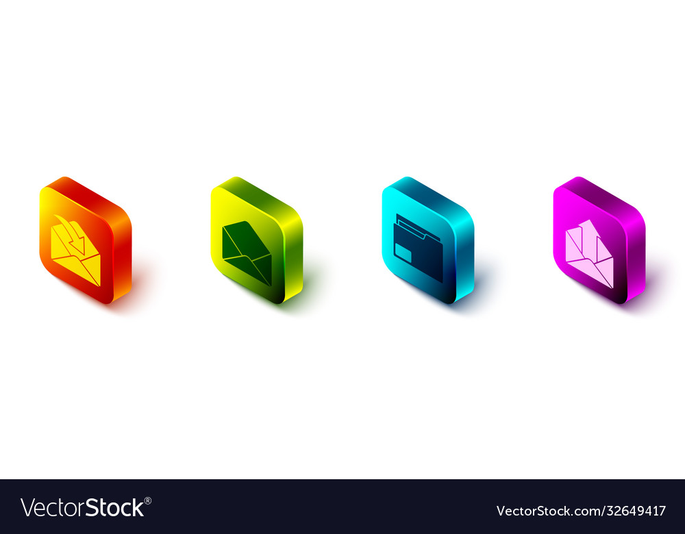 Set isometric envelope document folder vector image Set isometric envelope document folder