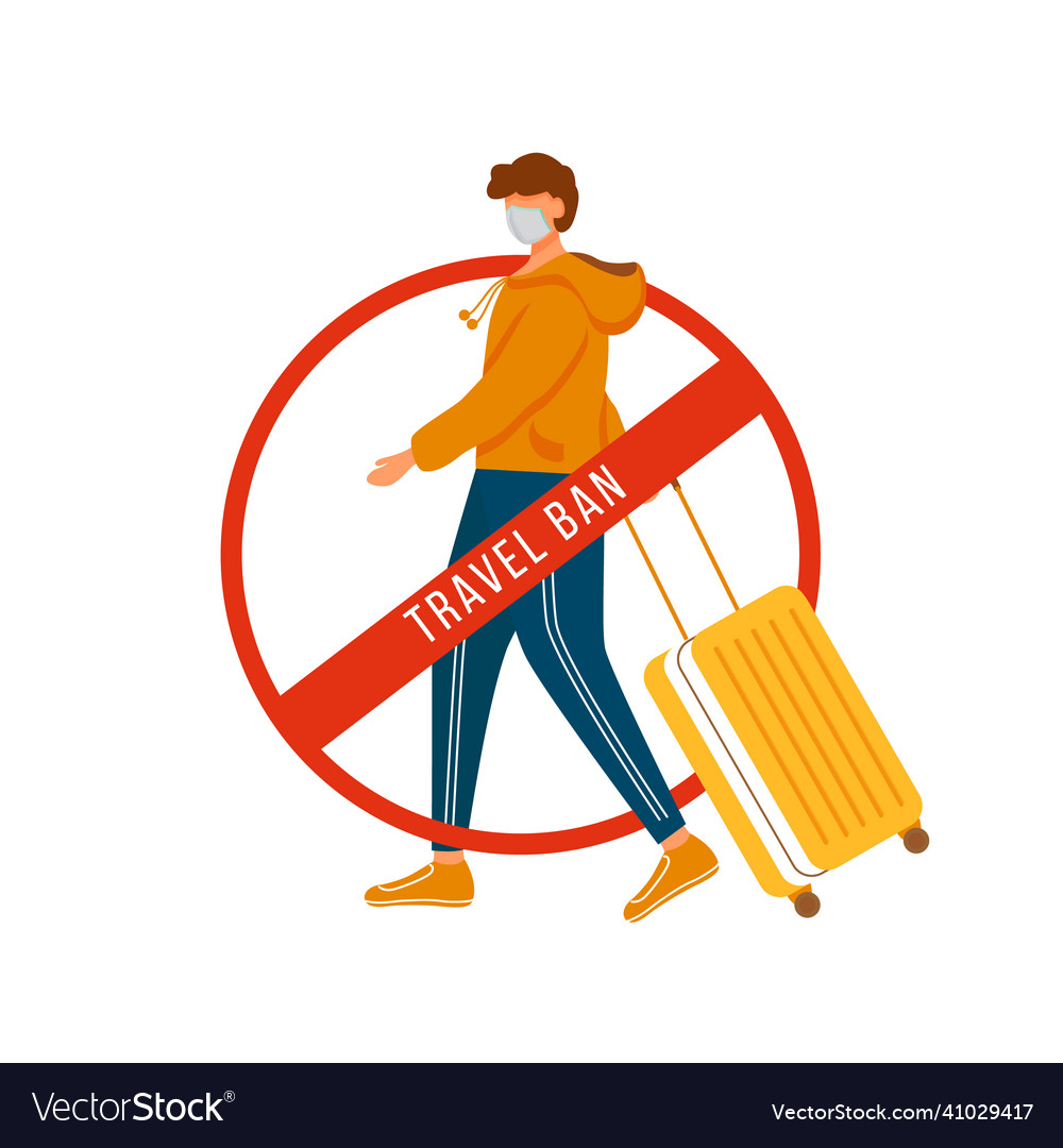 Travel ban flat color faceless character man walk