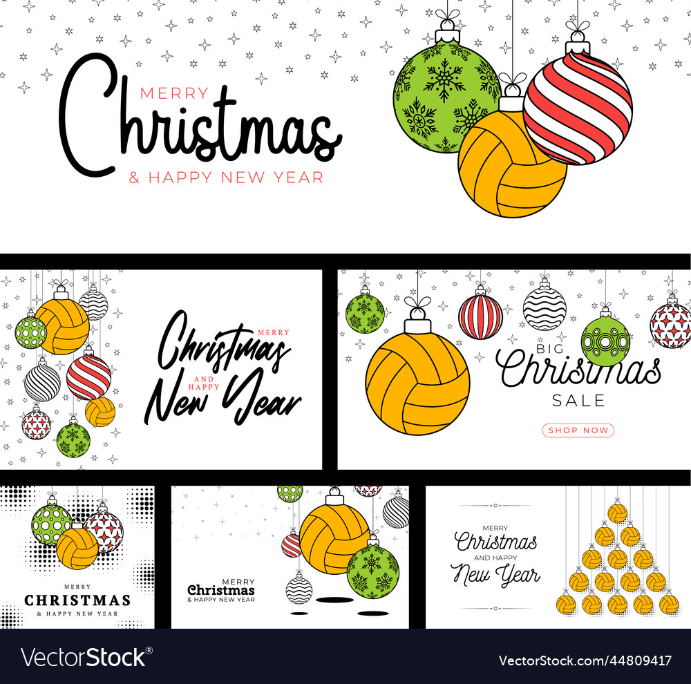 Volleyball sport christmas card set in trendy Vector Image