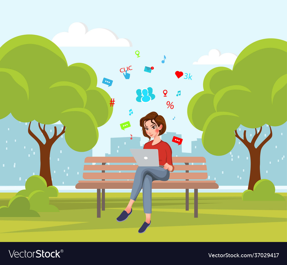 Young woman sitting in park on bench