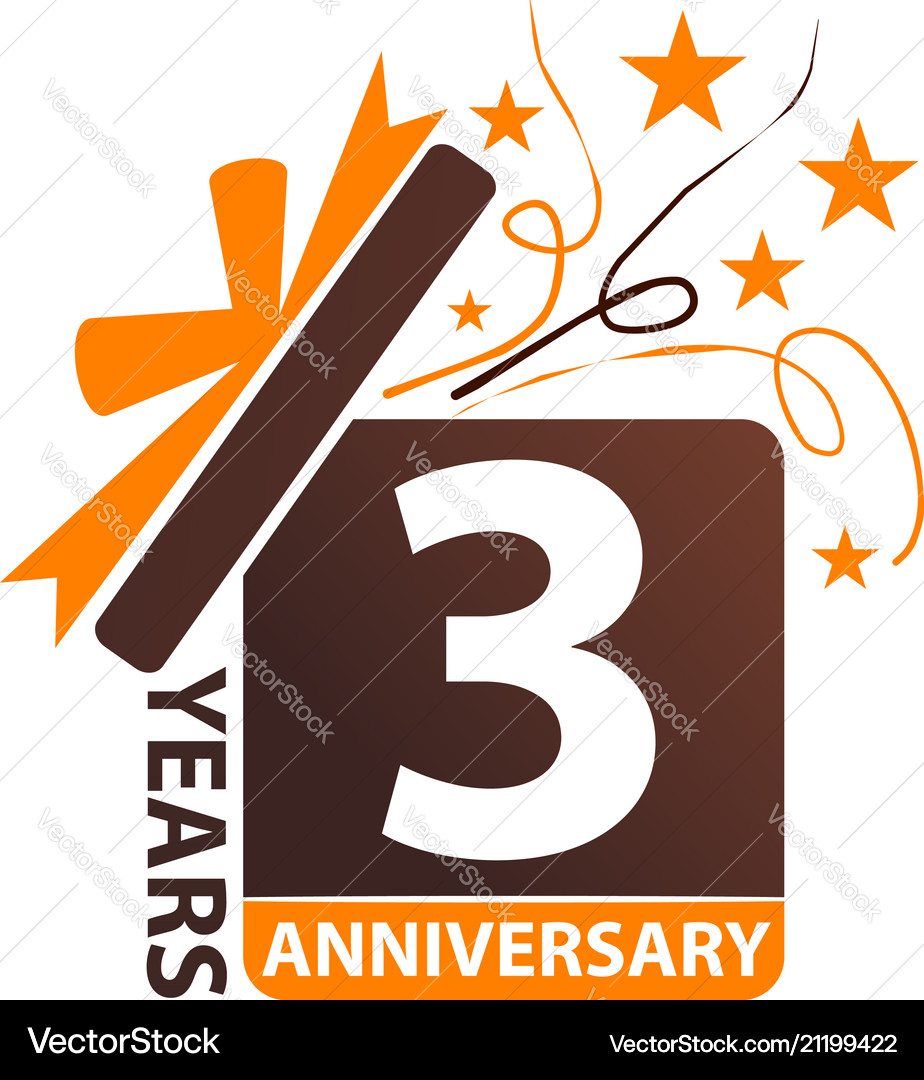 3 years gift box ribbon anniversary Royalty Free Vector