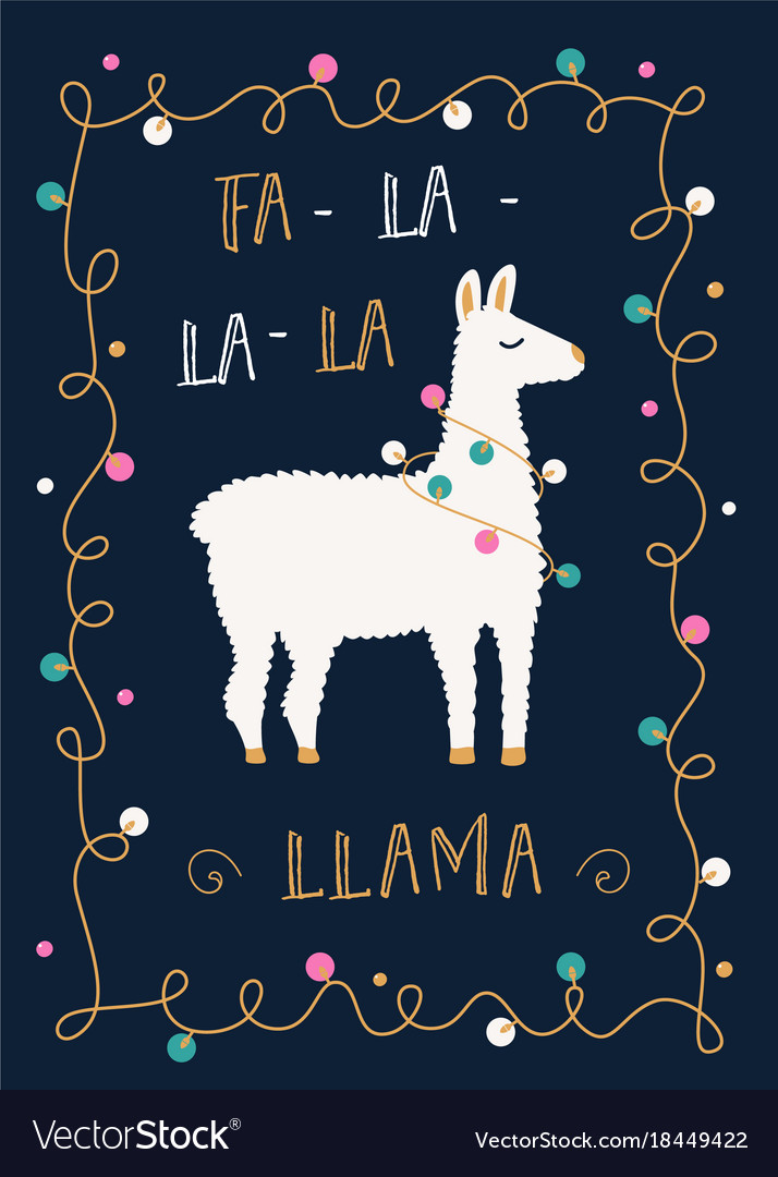 Download Christmas or winter holidays card with llama and Vector Image