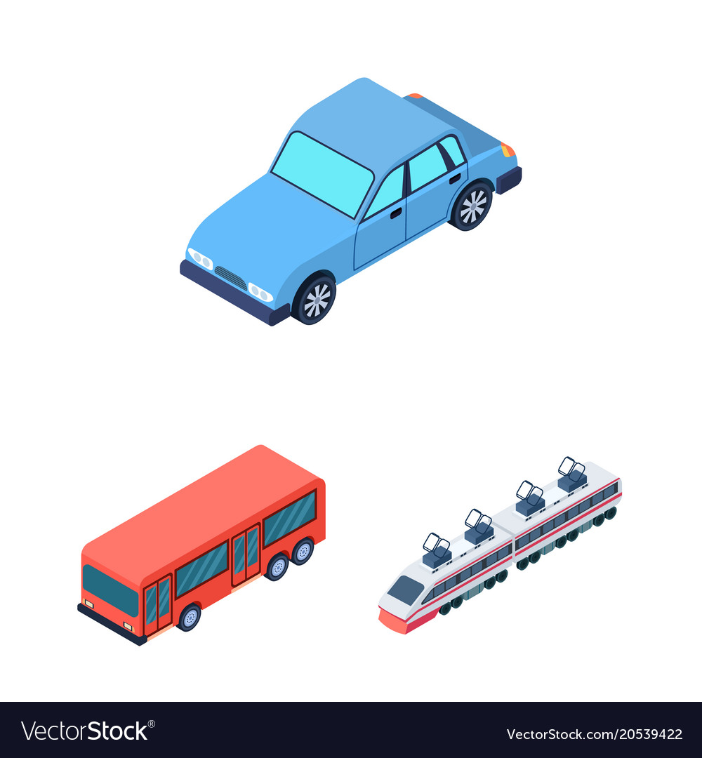 Different types of transport cartoon icons in set