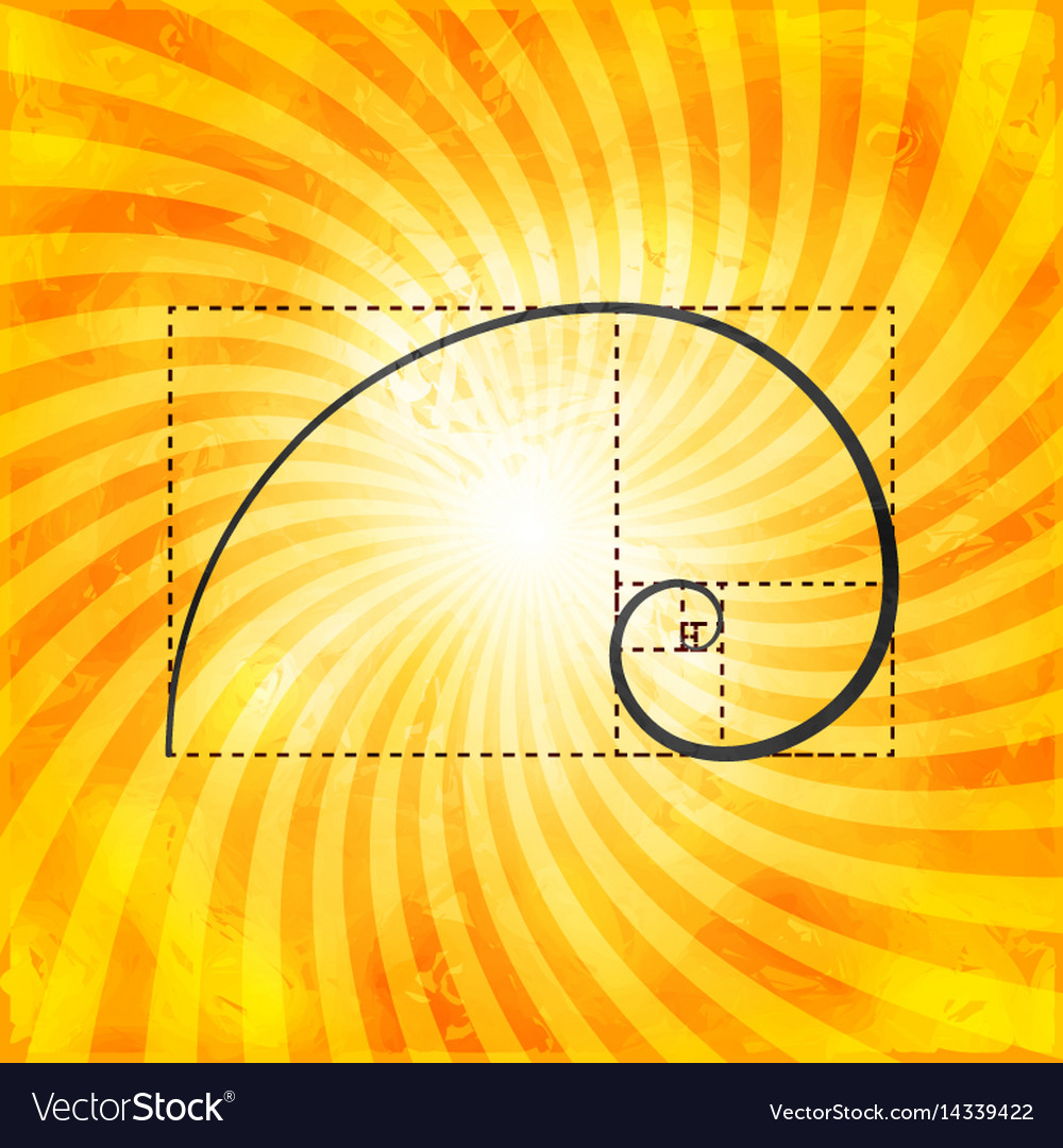 Golden ratio figure on textured sunray background