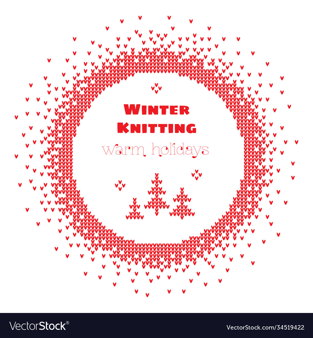 Handmade knitted background red pattern round vector image Handmade knitted background red pattern round