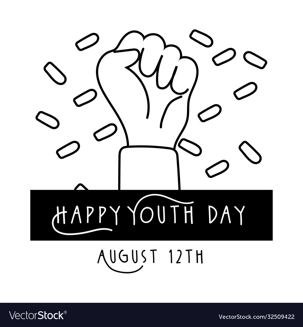 Happy youth day lettering with hand fist symbol Vector Image