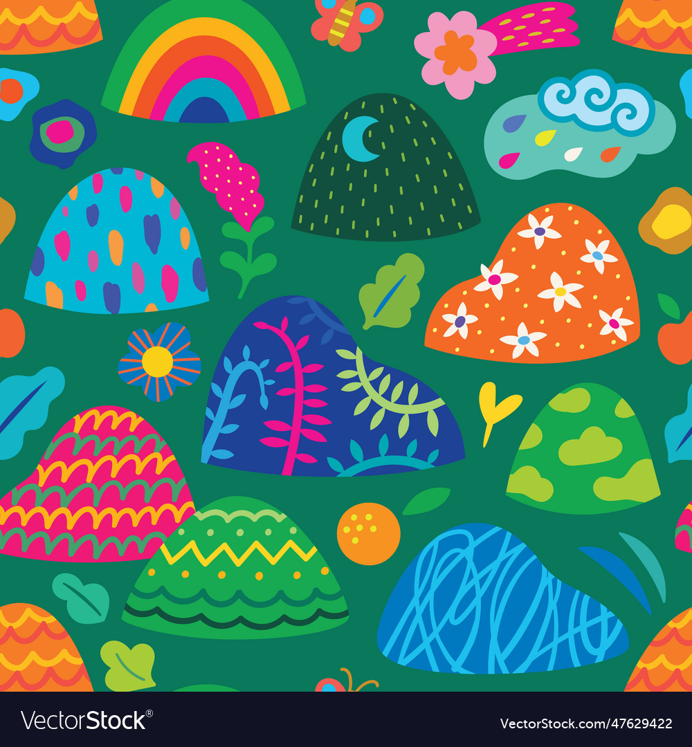 Seamless pattern with rainbow decorative round