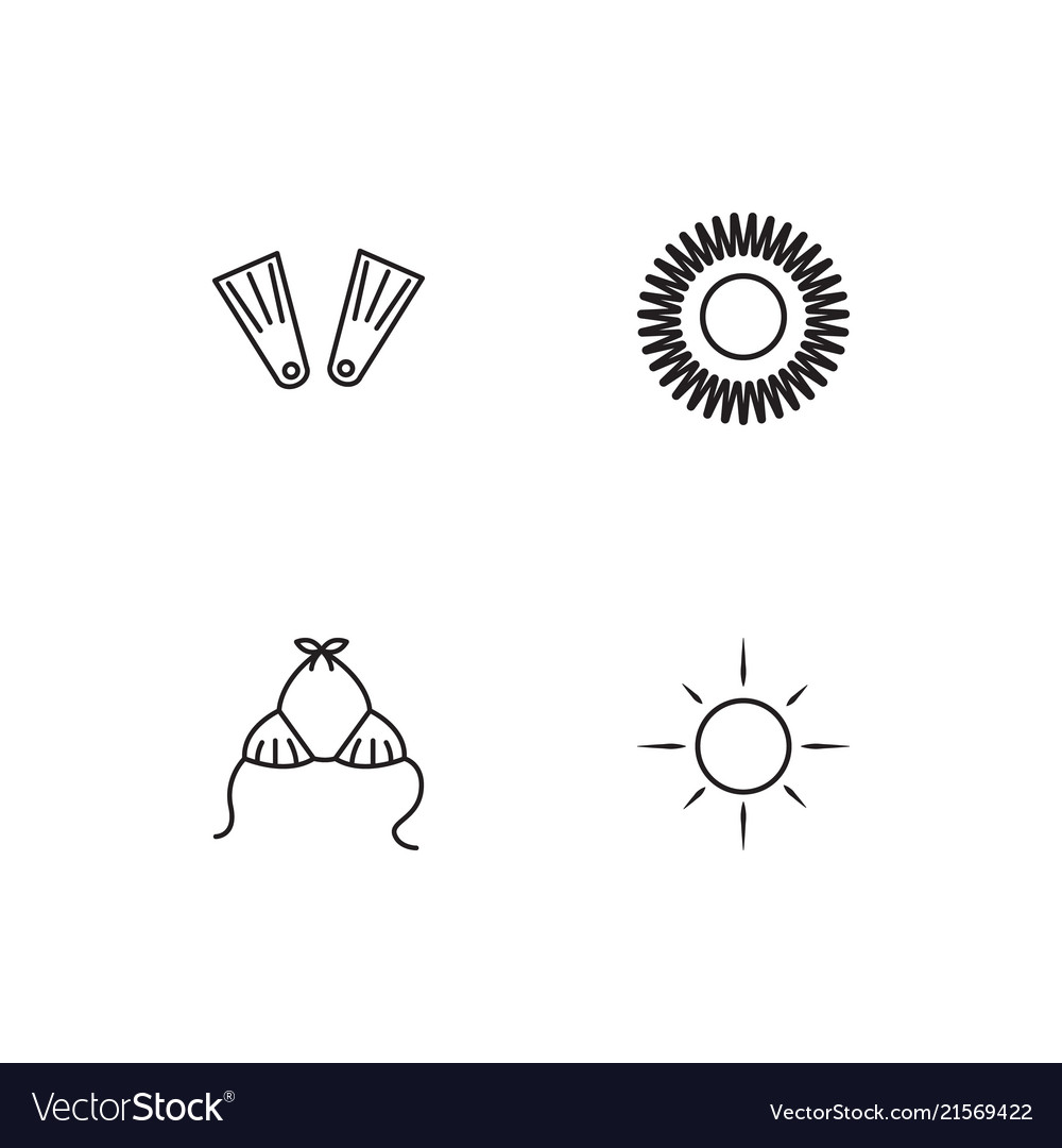 Summer linear icons set simple outline