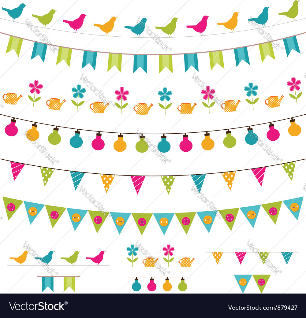 Colorful bunting and garland set Royalty Free Vector Image