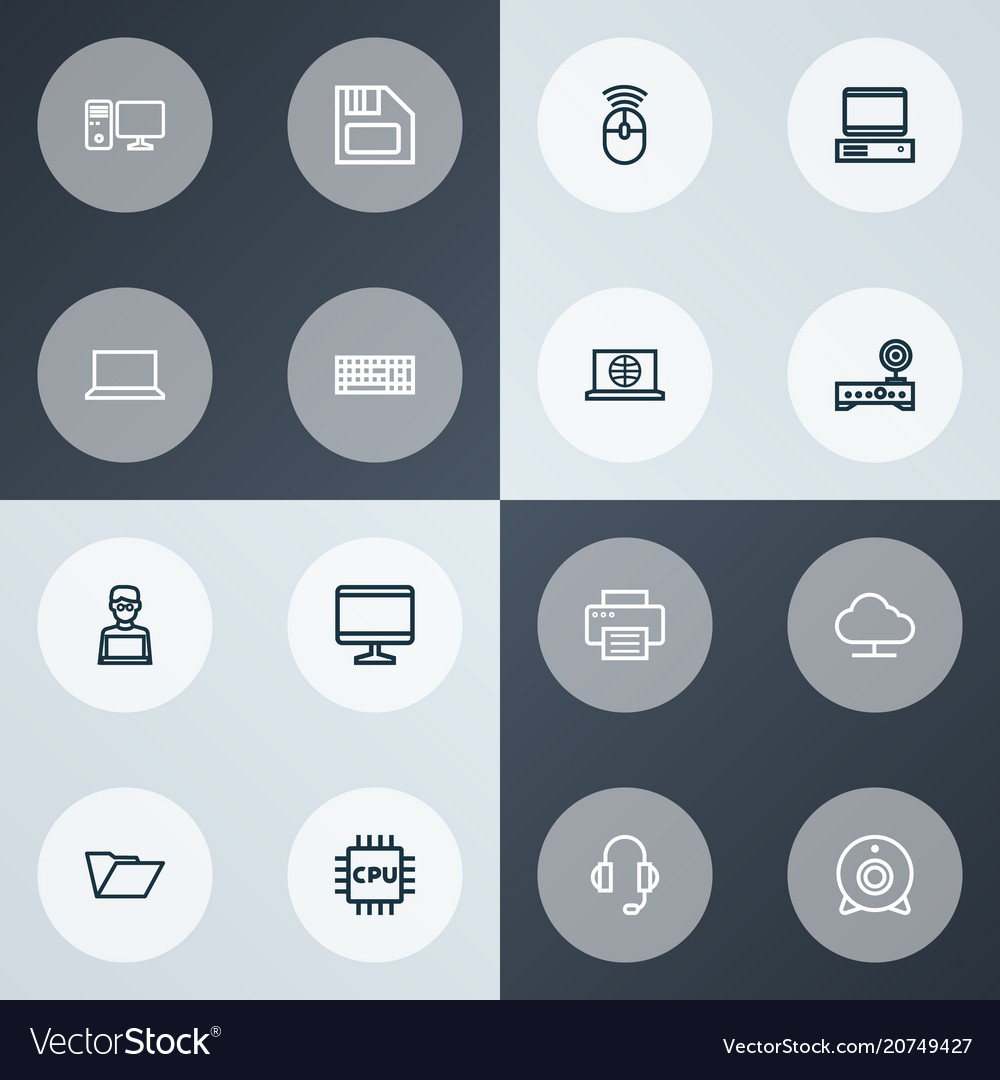 Computer icons line style set with mouse online