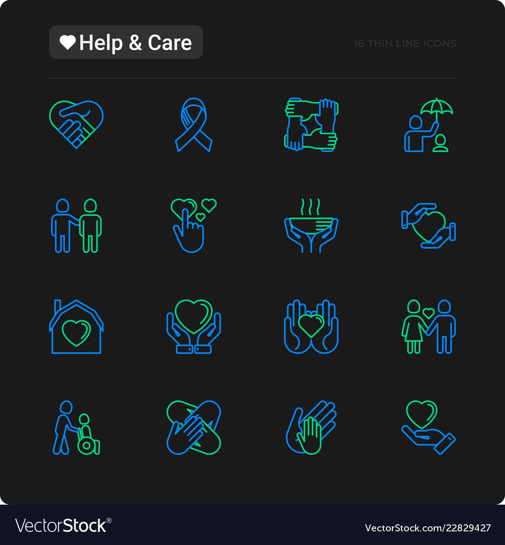 Help and care thin line icons set