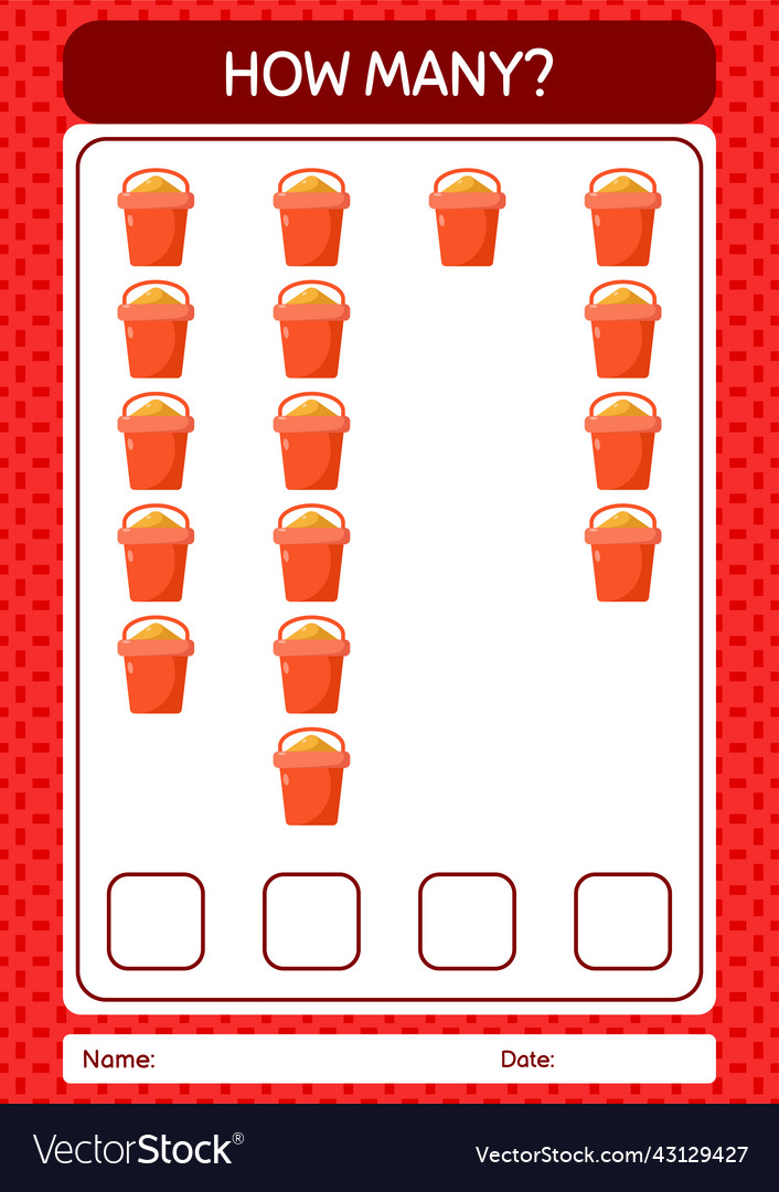 How many counting game with sand bucket worksheet vector image How many counting game with sand bucket worksheet