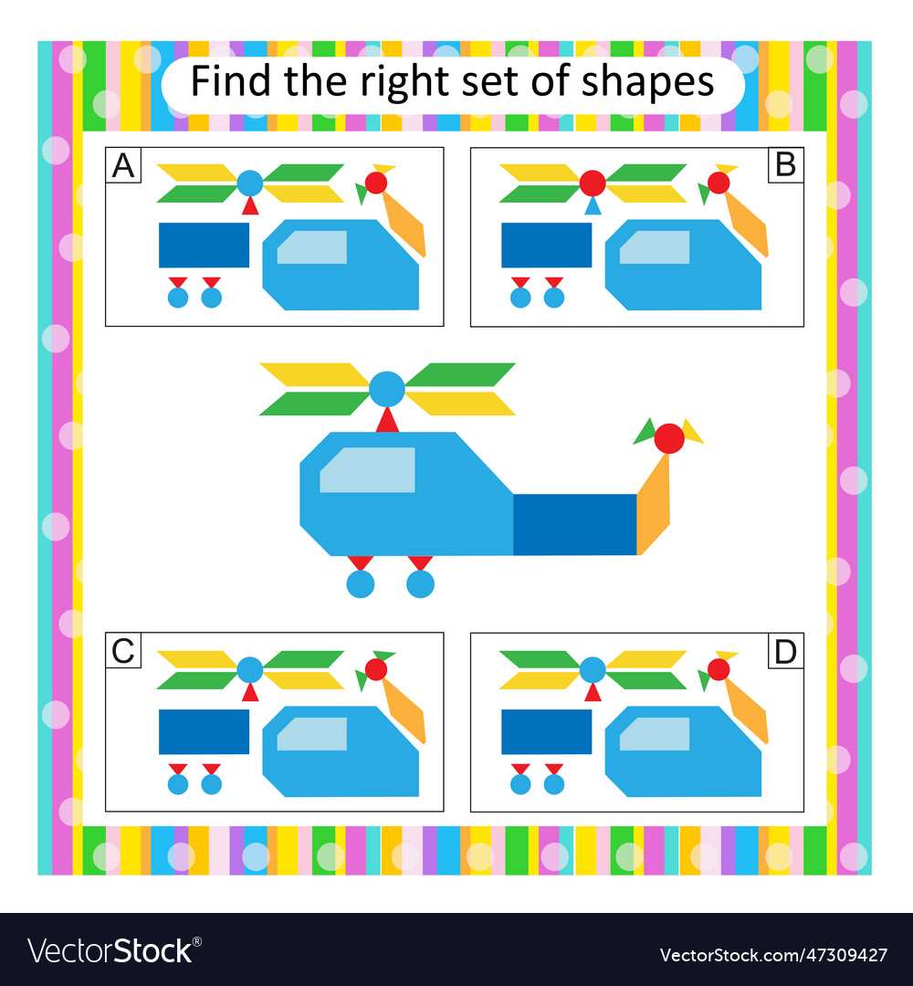 Logic puzzle for children find the correct set Vector Image