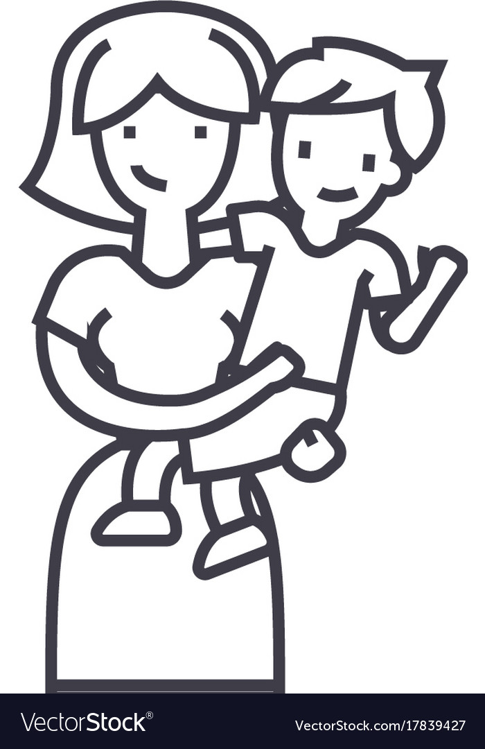 Mother with sonmum kid line icon