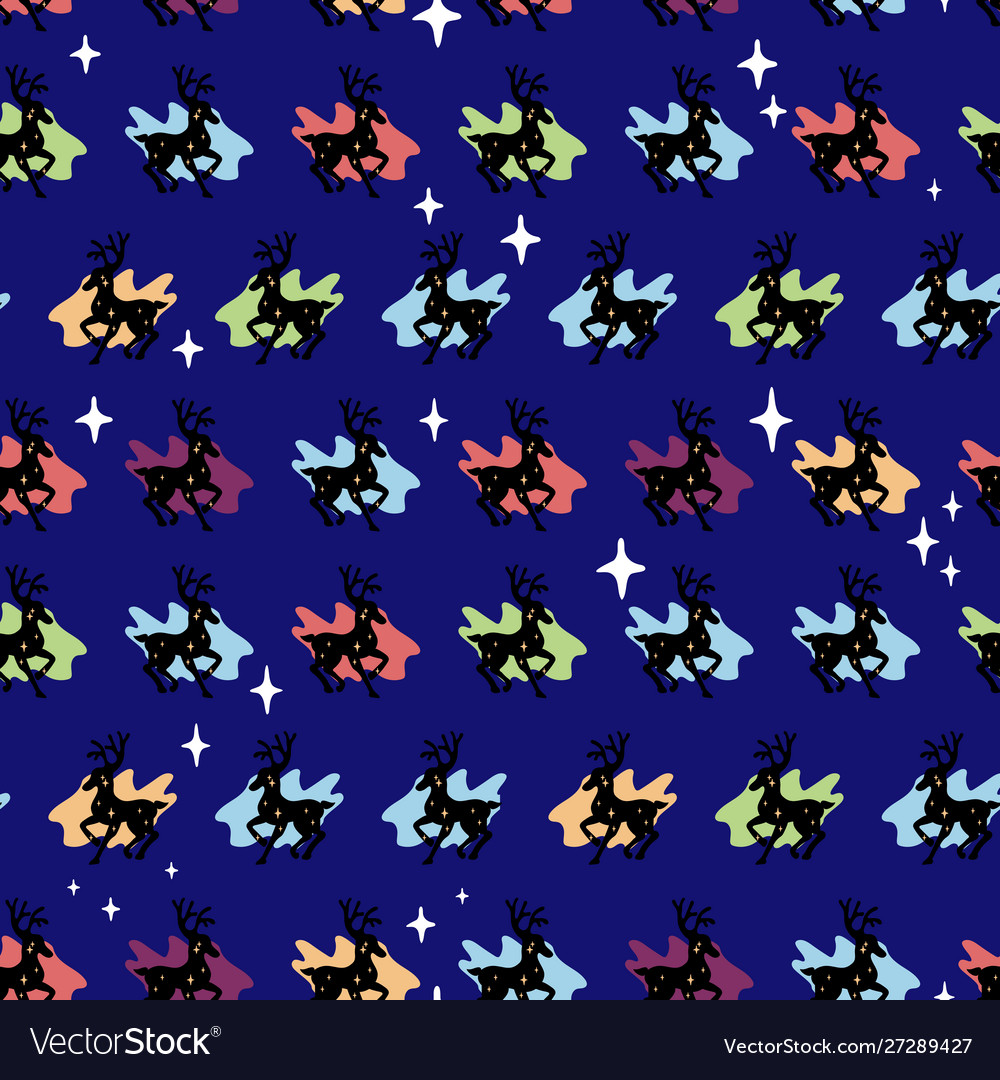 Seamless pattern from stars and deer a silhouette vector image Seamless pattern from stars and deer a silhouette