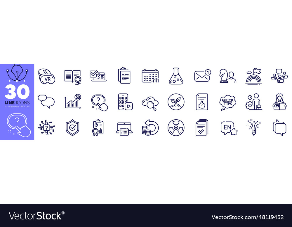 Chat message calendar graph and inspect line vector image Chat message calendar graph and inspect line