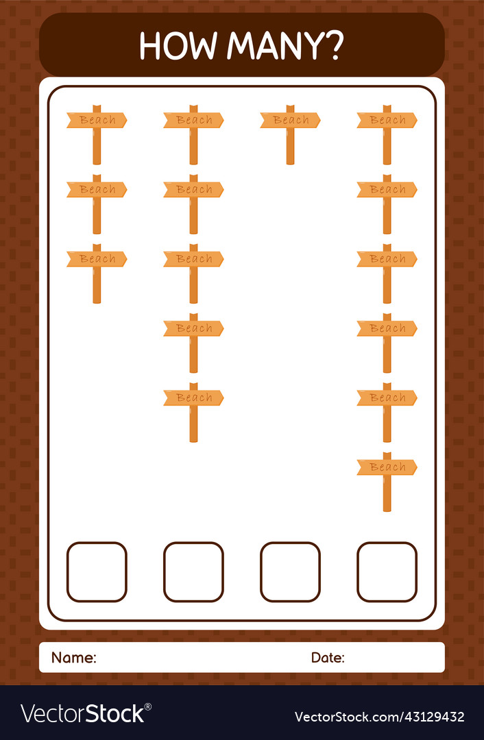 How many counting game with sign board worksheet
