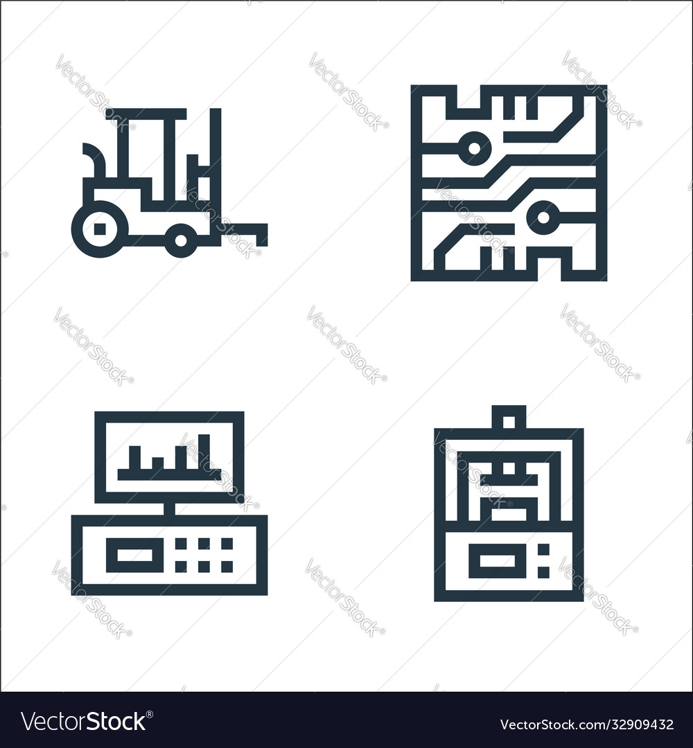 Industrial process line icons linear set quality