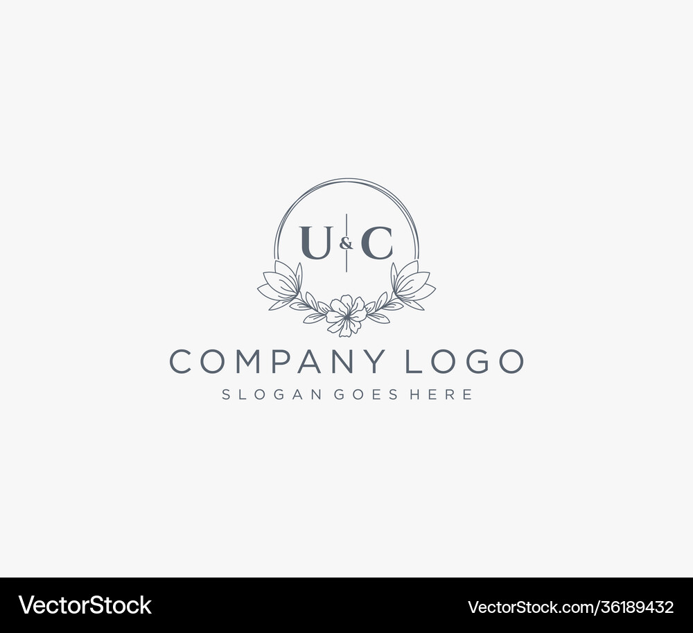 Initial uc letters floral frames unique Royalty Free Vector