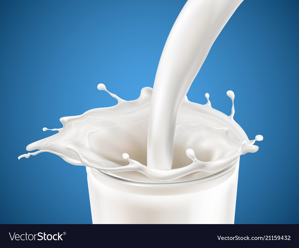 Milk plashing effect with liquid pouring down Vector Image