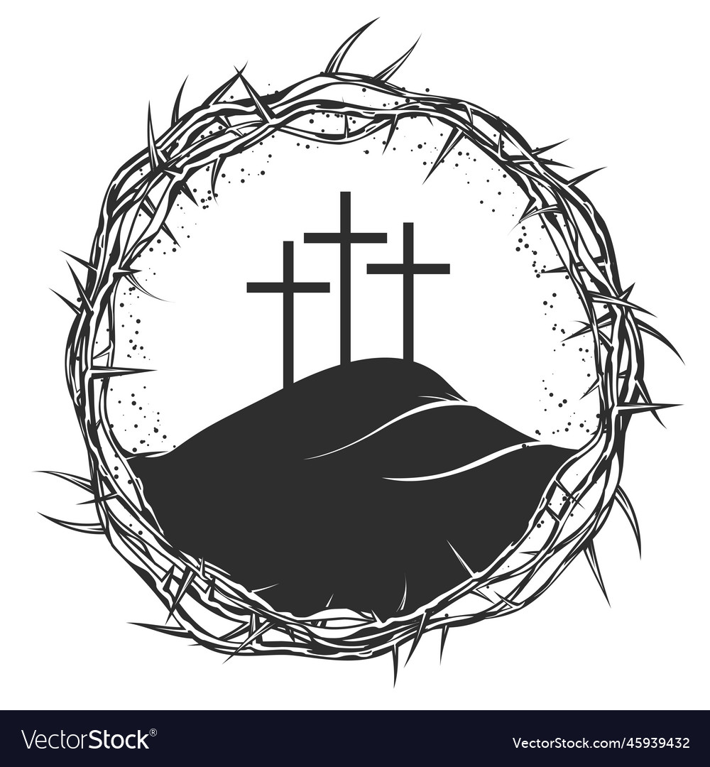 Mount calvary in frame of crown of thorns jesus Vector Image