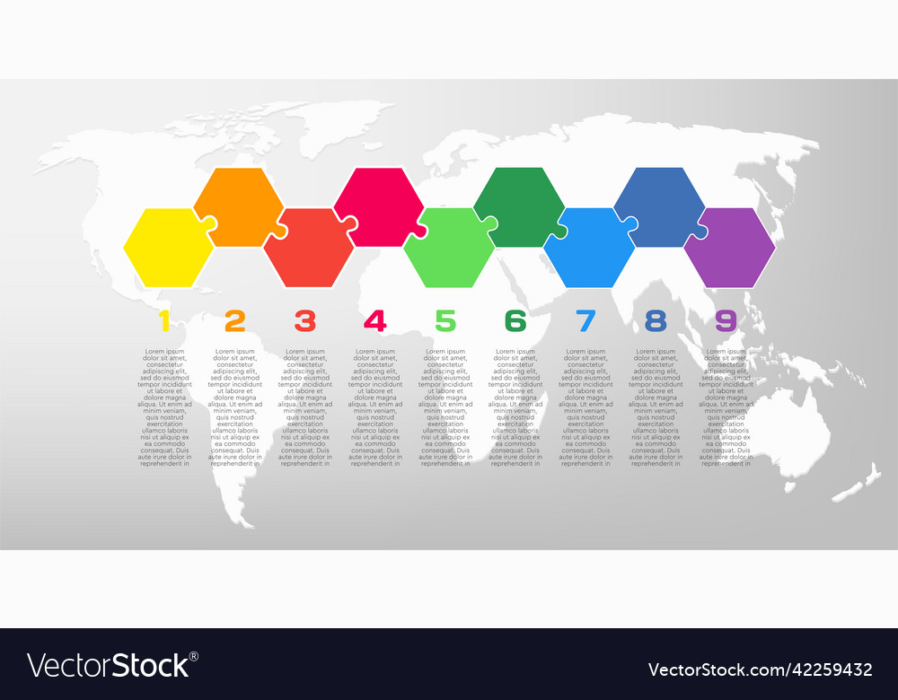 Nine steps line infographic puzzle template