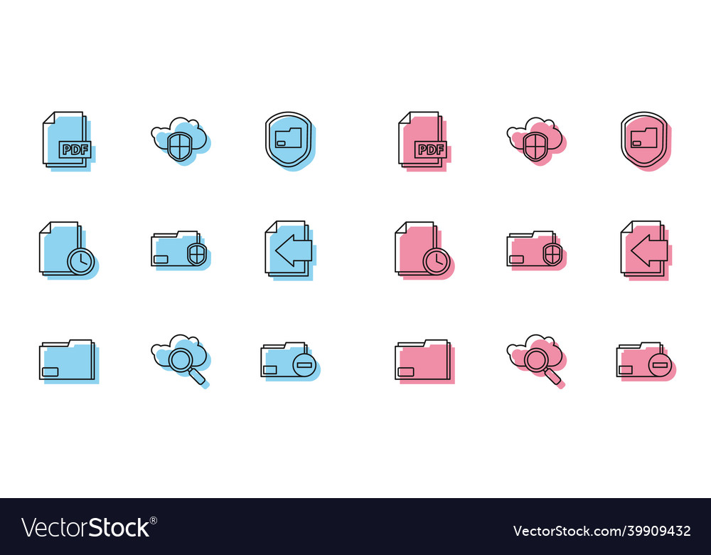 Set line document folder search cloud computing vector image Set line document folder search cloud computing
