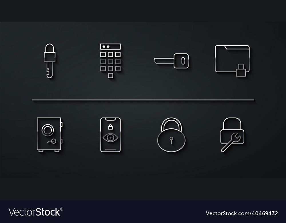 Set line locked key safe folder and lock eye vector image Set line locked key safe folder and lock eye