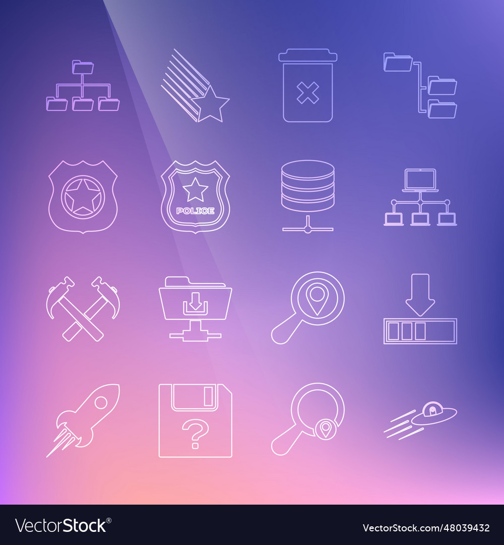 Set line ufo flying spaceship and alien loading vector image Set line ufo flying spaceship and alien loading